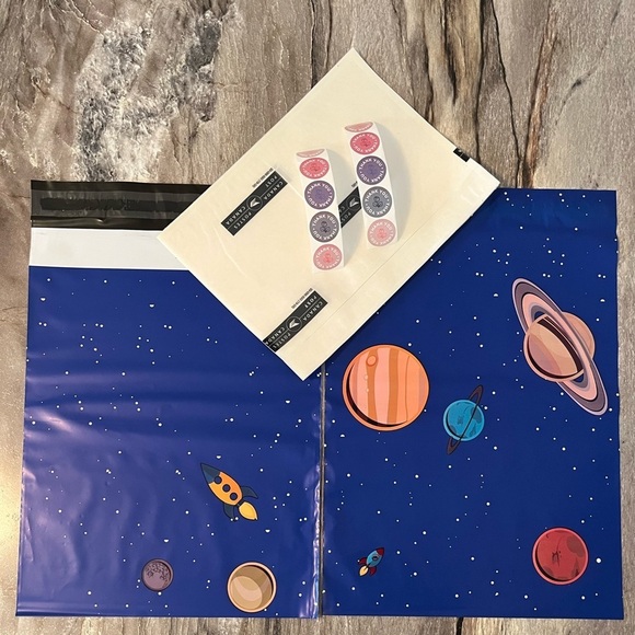 9 Poly Mailers 10x13 & 10 Thank you Stickers Planetary Space Theme - Picture 2 of 11